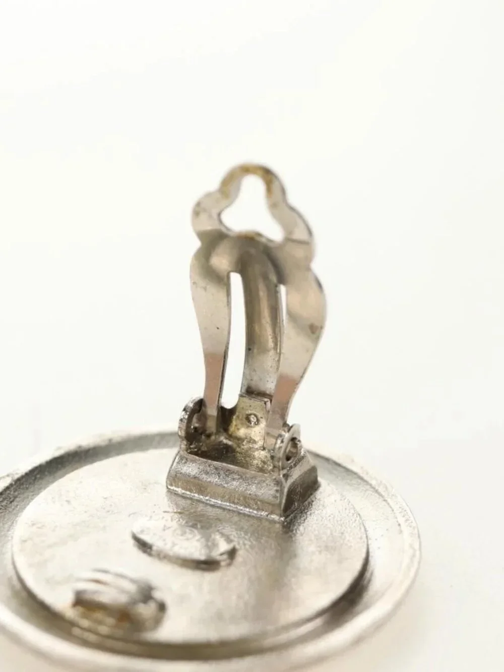 CHANEL COCO Mark Earring metal Silver tone CC Auth 183120M